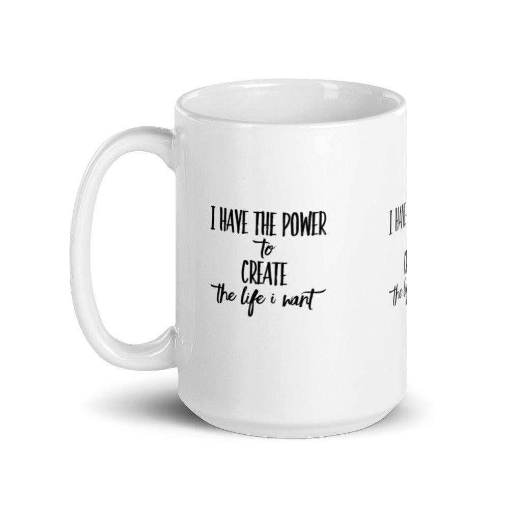 Power to Create White glossy mug